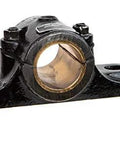 Pillow Block Sleeve Bearing 2-15/16 Inch Cast Iron Housing, Heavy-Duty Industrial Grade Block With Sealed Bearings, close-up view.