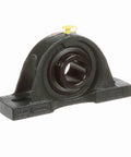 Mounted Cast Iron Two Bolt Pillow Block Bearing MP 24 With Setscrew Lock By Sealmaster in black oxide finish, front view