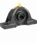 Sealmaster NP-204 mounted cast iron two-bolt pillow block bearing with solid housing, shown from front angle