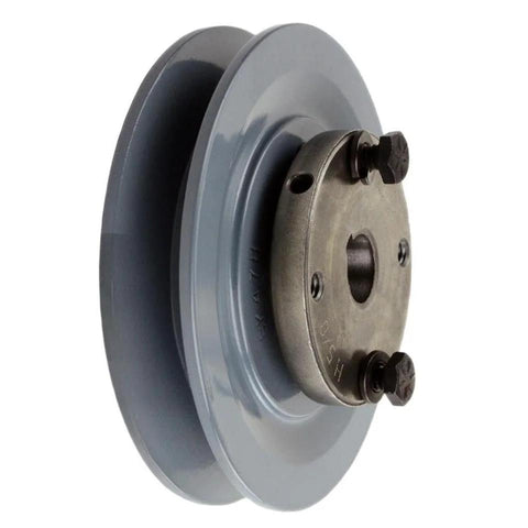 Durable 4.5 Inch Cast Iron Single Groove Pulley Designed For 5L Belts With A 5/8 Inch Bushing in side view