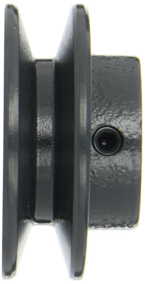 Side view of Finished Bore Cast Iron Sheave With Five Eighths Inch Bore, Two And A Half Inch Outer Diameter, One Groove Pulley.