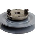 Side view of durable 4.5 inch cast iron single groove pulley designed for 5L belts with a 5/8 inch bushing, smooth power transfer