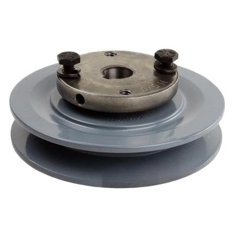 Side view of durable 4.5 inch cast iron single groove pulley designed for 5L belts with a 5/8 inch bushing, smooth power transfer