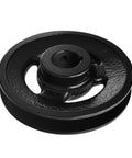 Sturdy 1 Inch Bore V Belt Pulley In Cast Iron, 4.9 Inch Outside Diameter, single groove for 4L 5L or B belts, side view