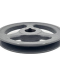Side view of AK61-1 Saelno 1 Inch Bore V Belt Pulley 5.95 Inch OD Beefy Cast Iron Motor Pulley with anti-rust finish, single groove.