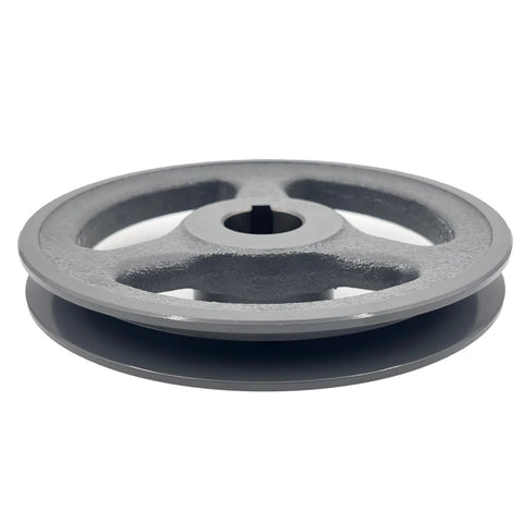Side view of AK61-1 Saelno 1 Inch Bore V Belt Pulley 5.95 Inch OD Beefy Cast Iron Motor Pulley with anti-rust finish, single groove.