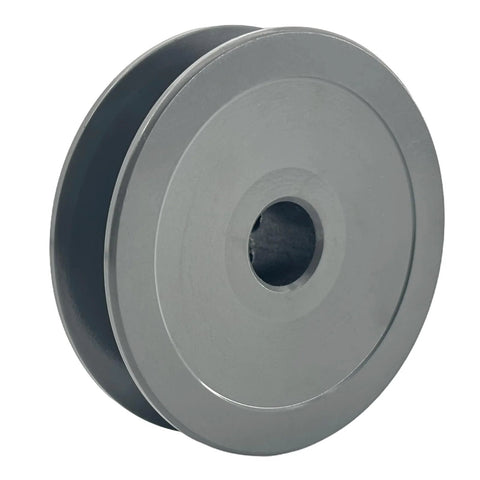 Side view of Two And A Half Inch Outer Diameter One Groove V Belt Pulley For A 3L And 4L Belts Cast Iron Sheave With One Half Inch Bore AK2512 Pulley Static Balanced And Rust Resistant Finish Beefy Built To Last