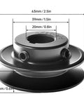 Dimensions of Beefy Cast Iron V Belt Pulley MINERGUY AK2534 with 2.5-inch OD and 3/4-inch bore, single groove, no bushing needed.