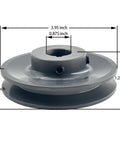 7/8 Inch Bore V Belt Pulley With 3.95 Inch Outside Diameter One Groove Cast Iron Sheave For A AX 3L 4L V Belts, side view with dimensions.