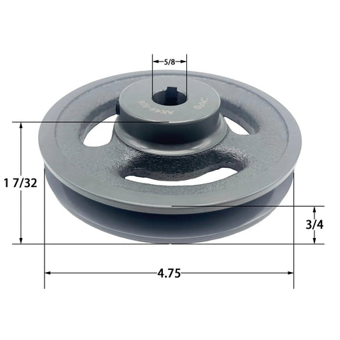 V Belt Pulley 4.75 Inch Outer Diameter With Five Eighth Inch Fixed Bore Cast Iron AK Single Groove For A 3L And 4L V Belts