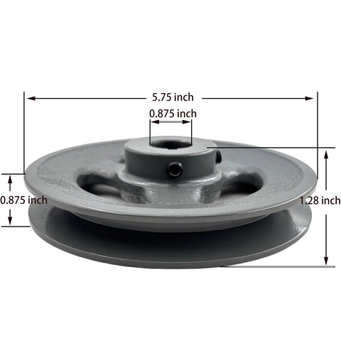 Heavy Duty Cast Iron V Belt Pulley With Seven Eighth Inch Bore And Five Point Seven Five Inch Outer Diameter One Groove, side view