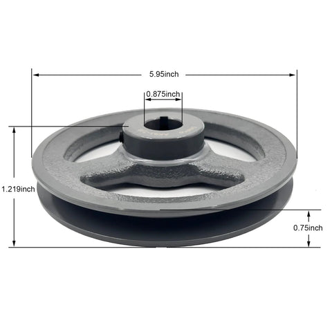 Beefy 5.95 Inch Outside Diameter V Belt Pulley With Seven Eighths Inch Bore Cast Iron Construction For AX 3L 4L V Belts AK6178 side view
