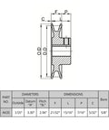 Technical diagram of Heavy Duty Cast Iron V Belt Pulley By QWORK AK3558 with dimensions and specifications for industrial machinery.