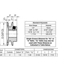 Technical diagram of a Two Inch Outside Diameter V Belt Pulley With One Groove For Three Quarter Inch Bore Cast Iron Motor Pulley
