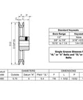 Technical diagram of Heavy Duty Cast Iron V Belt Pulley With Seven Eighth Inch Bore And Five Point Seven Five Inch Outer Diameter One Groove For A AX B BX 4L And 5L V Belts Static Balanced Rust Resistant Finish Includes Standard Keyseat BK6078.