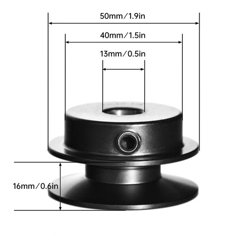 Side view of Heavy Duty Cast Iron V Belt Pulley For A, 4L And AX Belts with 1/2 Inch Bore, 1.9 Inch Outer Diameter, showing dimensions.