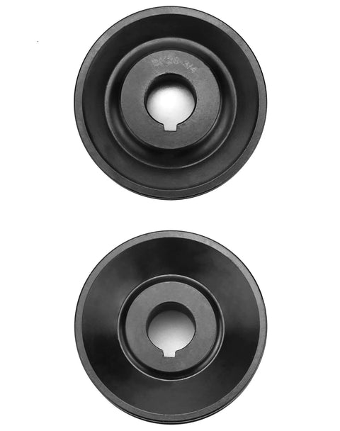 Two heavy duty cast iron V belt pulleys; front view showing 3/4 inch bore, 2.95 inch outer diameter, 1 groove; compatible with QWORK BK2834.