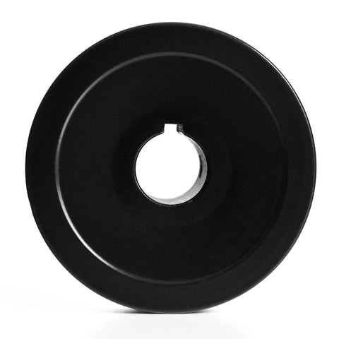 Front view of Single Groove V Belt Pulley For A AX 3L 4L Belts, Three Quarter Inch Bore, Three Inch Outer Diameter, Cast Iron Construction