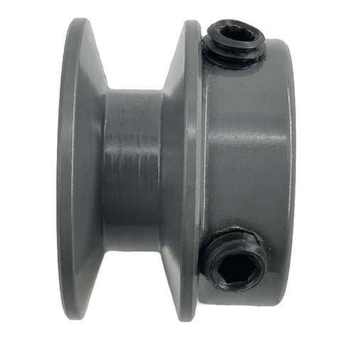 Side view of Cast Iron Belt Pulley AK1558 for V Belt Section A 3L 4L five eighths inch bore, 1.55 inch OD, one groove