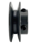 Side view of Three Quarter Inch Bore V Belt Pulley With Two Point Five Inch Outer Diameter One Groove Cast Iron Motor Pulley For A 3L And 4L V Belts Not For Toothed Belts AK2534 Style Designed For Long Life And Quiet Operation