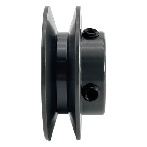 Side view of Three Quarter Inch Bore V Belt Pulley With Two Point Five Inch Outer Diameter One Groove Cast Iron Motor Pulley For A 3L And 4L V Belts Not For Toothed Belts AK2534 Style Designed For Long Life And Quiet Operation