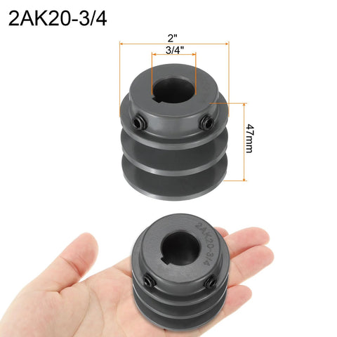 V Belt Sheave Double Groove Web Type Outer Diameter 2 Inch Bore 3/4 Inch Cast Iron Bored-To-Size in hand view