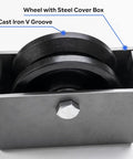 V Groove Cast Iron Wheel with Weldable Box for Sliding Gates and Rolling Doors, 4 by 1.5 Inch Wheel, supports up to 1200 lb per pair