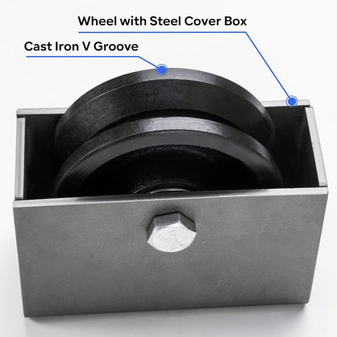 V Groove Cast Iron Wheel with Weldable Box for Sliding Gates and Rolling Doors, 4 by 1.5 Inch Wheel, supports up to 1200 lb per pair