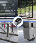 Collage of V Groove Cast Iron Wheel with Weldable Box for Sliding Gates and Rolling Doors, 4 by 1.5 inch, installed on gates
