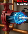 High Efficiency 115V 17 GPM Cast Iron Hot Water Circulation Pump With 1 Inch Flange Inlet Outlet And Three Speed Control For Water Heater System Maximum Lift 20 Feet And Maximum Temperature 230F showing copper motor