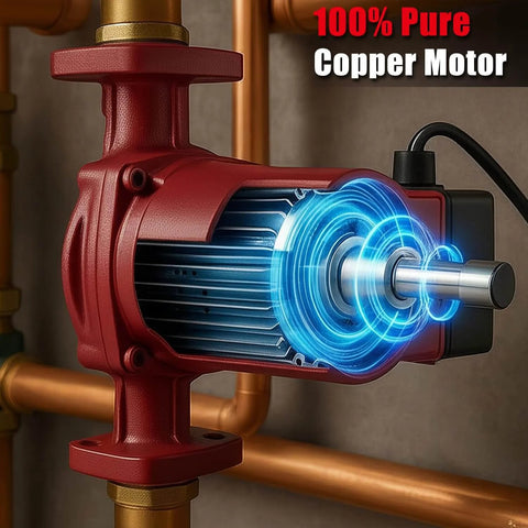 High Efficiency 115V 17 GPM Cast Iron Hot Water Circulation Pump With 1 Inch Flange Inlet Outlet And Three Speed Control For Water Heater System Maximum Lift 20 Feet And Maximum Temperature 230F showing copper motor