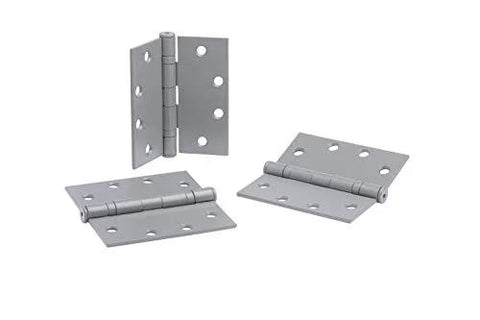 4.5 Inch By 4.5 Inch Ball Bearing Hinge Set Of 3 for mortise doors, cast steel construction shown in various positions.