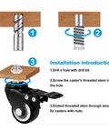 Installation steps for Set Of 4 Heavy Duty 1.5 Inch Stem Casters With 5/16-16 X 1 Inch Threaded Stems Carbon Steel Frame And Polyurethane Wheels.