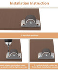 Installation steps for Low Profile 1 Inch Fixed Plate Casters Set Of 4 With Silent TPR Wheels on wooden surface.