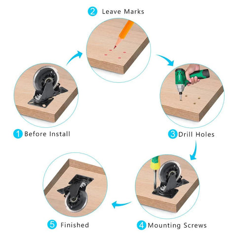 Installation steps for 3 Inch Plate Caster Set Of 4 With Brake Dual Locking Heavy Duty Top Plate Industrial Swivel Casters Load Capacity 600 Lbs