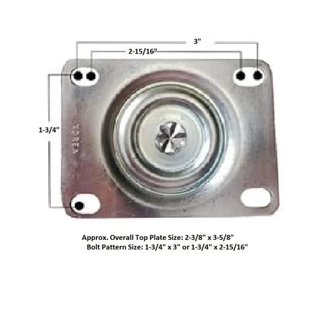 Set Of 4 Replacement Casters For Commercial Carts With 5 Inch Non Marking Grey Rubber Wheels Includes 2 Swivel And 2 Rigid Casters 140 Lb Per Caster 560 Lb Per Set Fits 4400 And 4500 Series Carts Overall Height 5 3/4 Inches Bolt Hole Spacing 1 3/4 By 3 metal top plate with bolt hole spacing