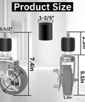 Expanding Stem Casters Set Of 4 With Brakes For Stainless Steel Worktables And Carts Fits One And One Half Inch To One And Five Eighths Inch ID Legs Swivel Castors Elevate Height By 5.1 Inches Load Capacity 1200 Lbs diagram