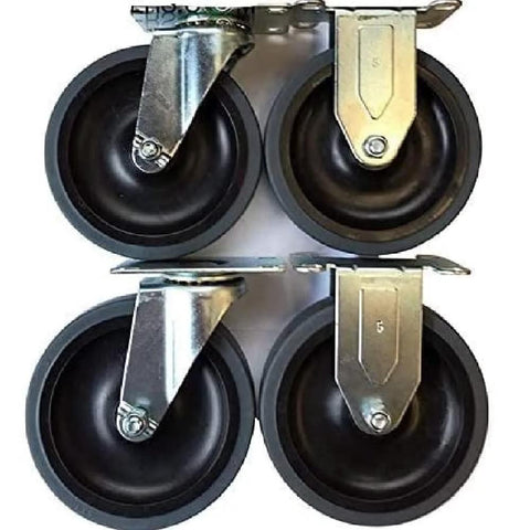 Set Of 4 Replacement Casters For Commercial Carts With 5 Inch Non Marking Grey Rubber Wheels Includes 2 Swivel And 2 Rigid Casters 140 Lb Per Caster 560 Lb Per Set