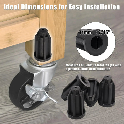 20 Pcs Caster Socket Sleeve Round Inserts For Standard Tubes And 1 Inch Caster Wheels displayed in use and detail