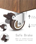 Heavy Duty 2 Inch Caster Wheels Set of 4 with Locking Casters for Carts attached to furniture showing brake mechanism