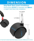 Diagram showing dimensions of 4pcs 2 Inch Swivel Caster Wheels with M8 Grip Neck Stem Heavy Duty Black Nylon Replacement Casters