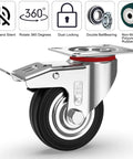 3 Inch Heavy Duty Caster Wheels With Two Brakes And Screws Set Of 4 Silent Rubber Castors showing wheel and brake details.