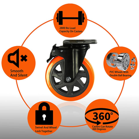 Heavy Duty Swivel Caster Wheels Set Of 4 With 6 Inch Wheels Silent Operation And Double Locking For Workbenches Carts