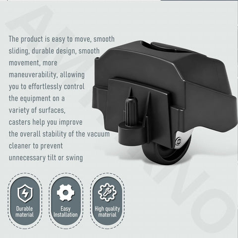 Side view of a Foot Caster And Caster Wheel Set For Plate Caster Replacement Compatible With 6 To 16 Gallon Wet Dry Vacuums and Ridgid Models