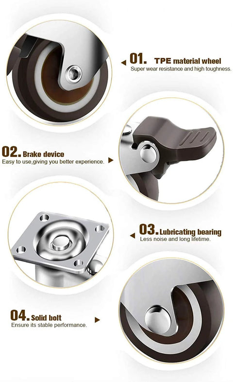 Detailed diagram of 1 Inch Small Caster Wheels With Two Brakes And Screws Low Profile Silent Casters Set Of 4 For Cart And Furniture