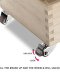 1.5 Inch Caster Wheels Heavy Duty Set of 4 Rubber 360 Degree Swivel Plate Casters with brake attached to wooden furniture