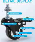 Detail view of Two Inch Swivel Caster Wheels Set Of Four Heavy Duty 440 Lb Capacity Silent Noiseless Rolling with labeled features