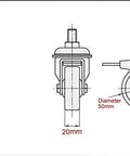 Technical drawing of 2 Inch Heavy Duty Caster Wheels Set Of 4 With 2 Brakes And Bolts Up To 440 Lbs Each Quiet Rubberized Trolley Or Pallet Castors.