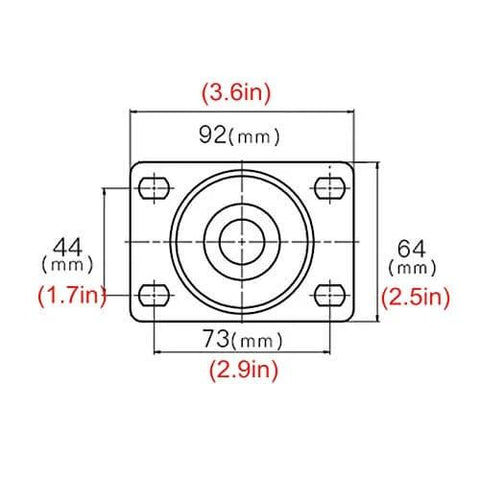 Technical diagram of Heavy Duty Swivel Caster Wheels Set of 4 with Brake, 75mm PU Plate Castors, bolt pattern dimensions