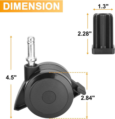 Dimensions of 4-Pack Locking Caster With Insert Replacement Wheels For Genesis And Spirit Grills 2007-2011, size details shown